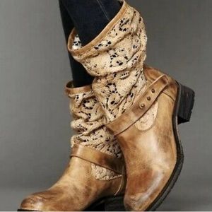 Free People Tan Lace Heeled Boots